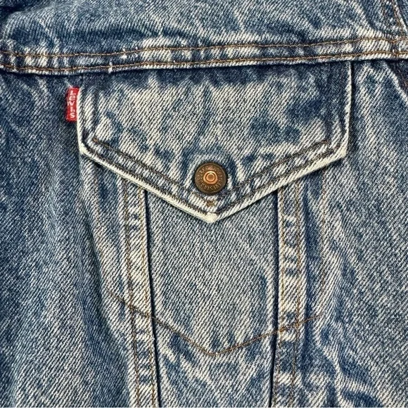 Vintage Levi’s made in USA denim trucker coat jacket fleece lined mens Small - Picture 4 of 5